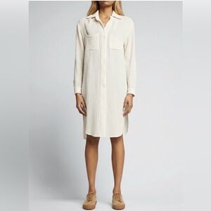 MONROW - women’s Gauze 100% cotton shirt midi dress long sleeves button front M